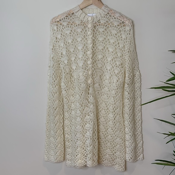 Soft Surroundings Ivory White Open Crochet Knit Scallop Button Tunic Top Sweater - Picture 11 of 17